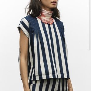 Carleen pleated shoulder top stripes large nwt